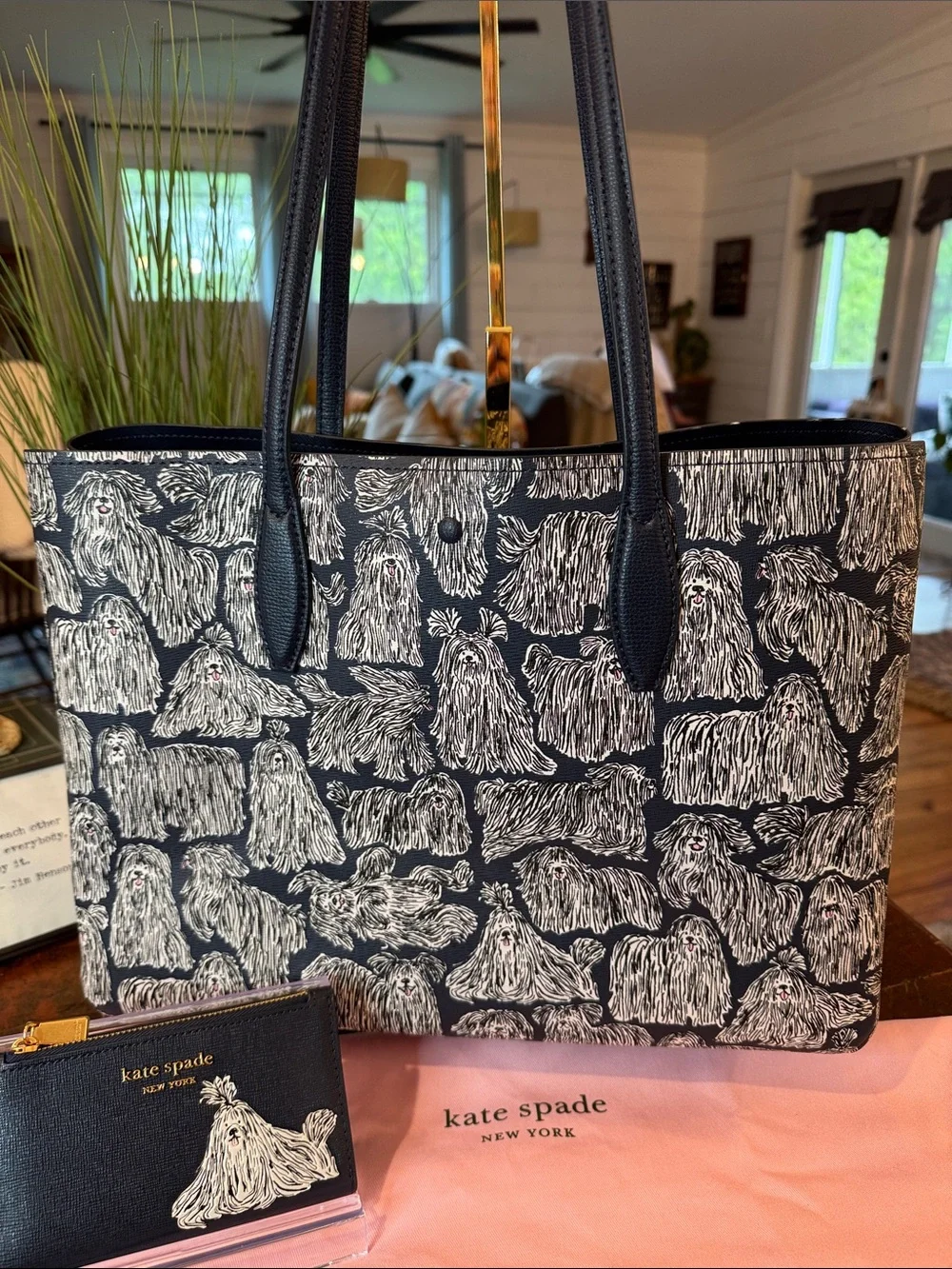 🩵kate spade Black & White Pomeranian Print Tote with Matching Pouch